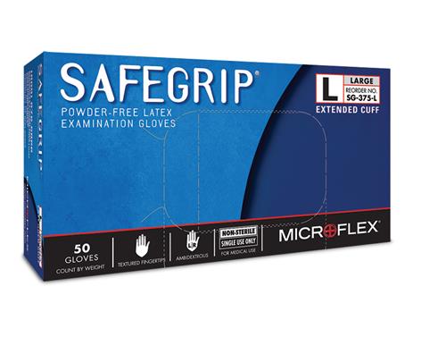 SG-375-L | MICROFLEX™ SafeGrip™ SG-375 are three times thicker than standard disposable latex gloves. This grants them greater durability and guards against snags and tears.