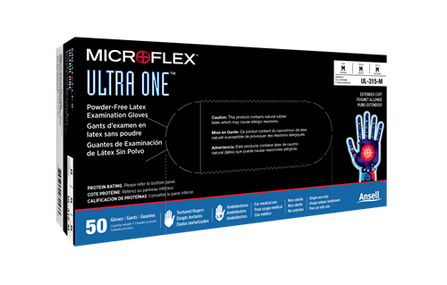 UL-315-L | MICROFLEX™ Ultra One™ UL-315 diposable medical gloves are NFPA 1999-certified for emergency use. Their robust design ensures durable protection.