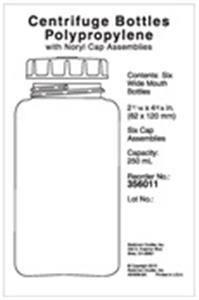 356011 | 250 mL Polypropylene Bottle with Screw-On Cap, 62 x 120mm - 6Pk