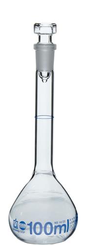 36979 | Volumetric flask, USP, BLAUBRAND®, A, DE-M, 100 ml, NS 14/23, Boro 3.3, glass stopper