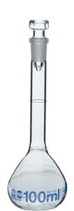 36979 | Volumetric flask, USP, BLAUBRAND®, A, DE-M, 100 ml, NS 14/23, Boro 3.3, glass stopper