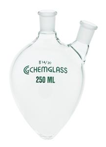 CG-1558-22 | 250mL 2 Neck Pear Shaped Flask Angle 20