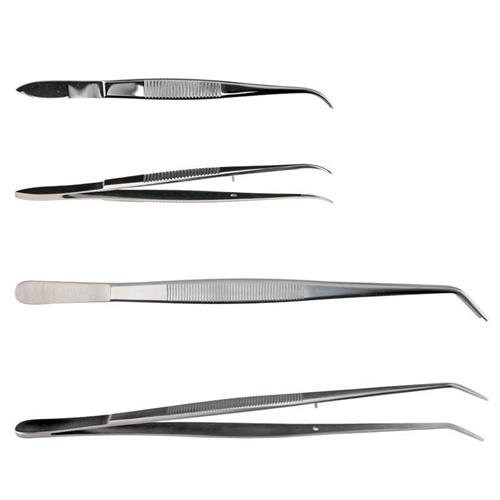 CG-1650-07 | Stainless Steel Forceps/Tweezers, Dissecting, Curved, 8", Fine Point, Serrated Tip