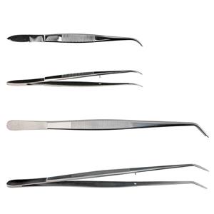 CG-1650-07 | Stainless Steel Forceps/Tweezers, Dissecting, Curved, 8", Fine Point, Serrated Tip