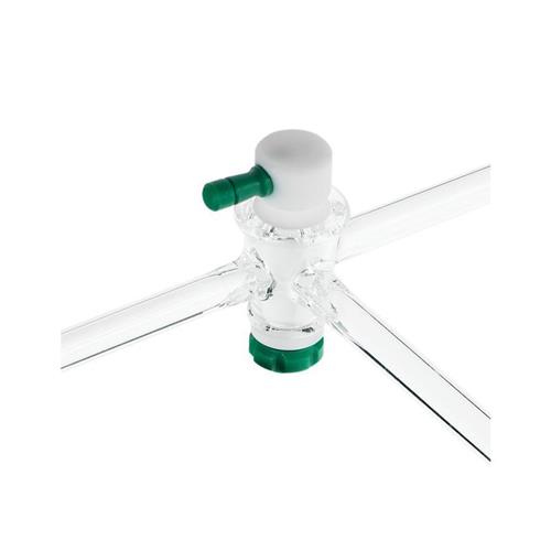 CG-436-02 | Stopcock, T-Bore, PTFE Plug, 4mm Bore, 16/35 Plug Size, 10mm OD Sidearms