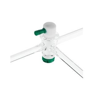 CG-436-02 | Stopcock, T-Bore, PTFE Plug, 4mm Bore, 16/35 Plug Size, 10mm OD Sidearms
