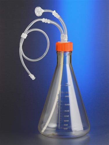 11460 | Corning® 2L Polycarbonate Erl Flask,1/8 Dip Tube, 0.2 µm Vent, Male Luer Lock, Sterile, 1/bag, 2/Cs