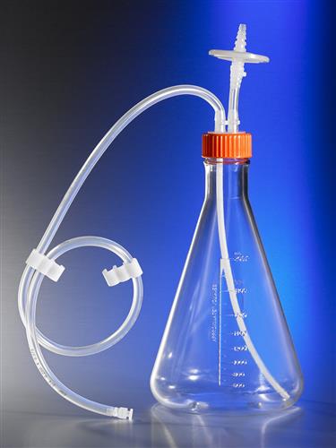 11465 | Corning® 2L Polycarbonate Erl Flask,1/4 Dip Tube, 0.2 µm Vent, Male Luer Lock, Sterile, 1/bag, 2/Cs