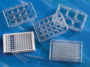 9102 | Corning® 96w (1 x 8 Stripwell™) Clear Flat Bottom Polystyrene TC-treated Microplates, Indly Wrapped,,Lid, Sterile