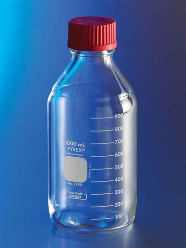 1395-100HTC | PYREX® 100 mL Round Media Storage Bottles, with GL45 PBT Plug Seal High Temperature Cap
