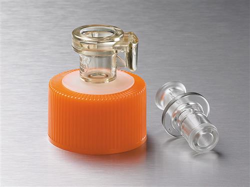 3328 | Corning® 33 mm Polyethylene Filling Cap,a Female MPC Polycarbonate,a 1/4“ (6.4 mm) ID Coupling,a Male MPC Polycarbonate End Cap