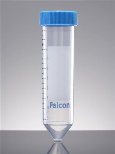 352098 | Falcon® 50 mL High Clarity PP Centrifuge Tube, Conical Bottom, Sterile, 25/Rack, 500/Case