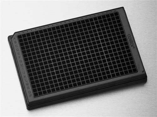 3577 | Corning® 384w Low Flange Black Flat Bottom Polystyrene High Bind Microplate, 10/Bag, no Lid, Nonsterile
