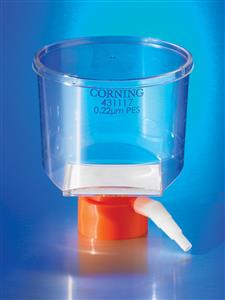 431117 | Corning® 500 mL Bottle Top Vacuum Filter, 0.22 µm Pore 33.2cm² PES Membrane, Fits 33 mm Diameter Nk s, Sterile, 12/CS