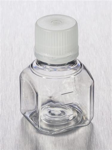 431729 | Corning® 30 mL Octagonal PET Storage Bottles with 31.7 mm Screw Caps, Sterile