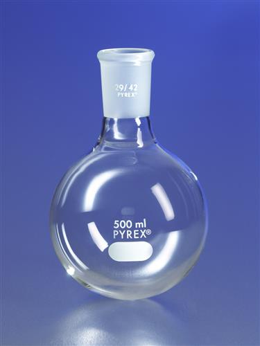 4321-500 | PYREX® 500 mL Short Neck Boiling Flask, Round Bottom, 29/42 Standard Taper Joint