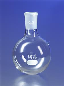 4321-500 | PYREX® 500 mL Short Neck Boiling Flask, Round Bottom, 29/42 Standard Taper Joint