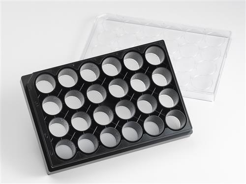 4441 | Corning® Elplasia® 24w Black/Clear Round Bottom Ultra-Low Attachment, Microcavity Plate,,Lid