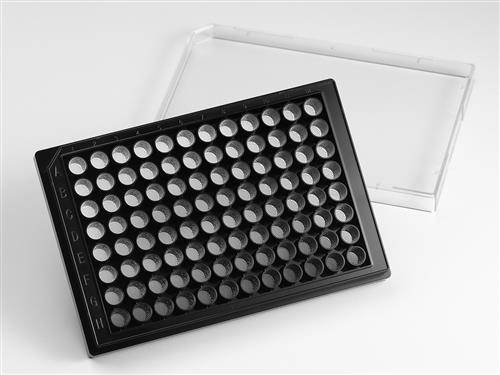 4442 | Corning® Elplasia® 96w Black/Clear Round Bottom Ultra-Low Attachment, Microcavity Microplate,,Lid