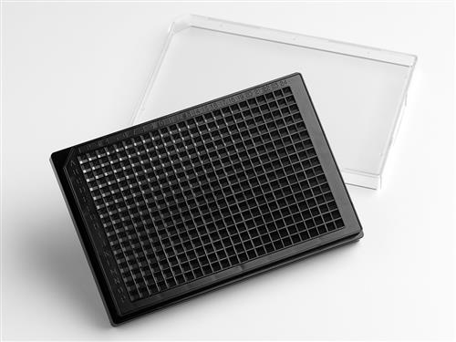 4447 | Corning® Elplasia® 384-well Black/Clear, Square, Plasma Treated, Microcavity Microplate, with Lid