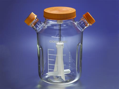 4502-3L | 3L Corning® Reusable Glass Spinner Flask with 120 mm Flat Center Cap and 2 Angled Sidearms
