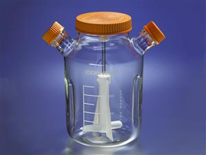 4502-3L | 3L Corning® Reusable Glass Spinner Flask with 120 mm Flat Center Cap and 2 Angled Sidearms