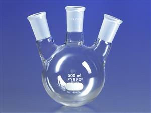 4965A-1L | PYREX® 1L Three Nk  Distilling Flask,24/40 Center Vertical,Side AngNk  Standard Taper Joints