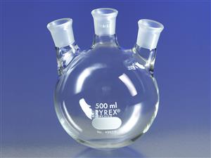 4965B-500 | PYREX® 500 mL Three Nk  Distilling Flask,19/22 Center Vertical,Side AngNk  Standard Taper Joints