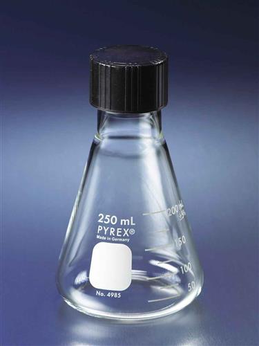 4985-50 | PYREX® 50 mL Narrow Mouth Erlenmeyer Flask with Phenolic Screw Cap