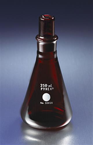 55020-250 | PYREX® 250 mL Low Actinic Narrow Mouth Erlenmeyer Flask with PYREX® Standard Taper Stopper