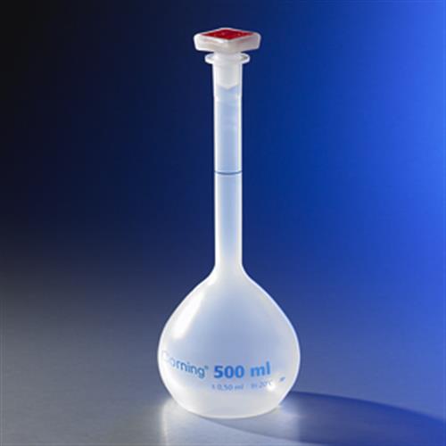 5641P-500 | Corning® 500 mL Class B Reu Plastic Vol Flask, Polypropylene,19/26 Tapered PP Stopper