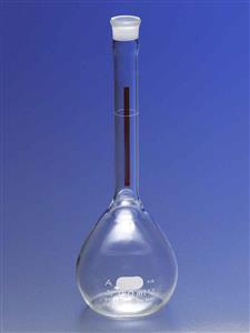 5660-100 | PYREX® 100 mL Class A Lifetime Red Volumetric Flask with Glass Standard Taper Stopper