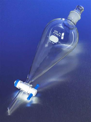 6402-125 | PYREX® 125 mL Squibb Separatory Funnel, PTFE Product Standard Stopcock, Glass Standard Taper Stopper