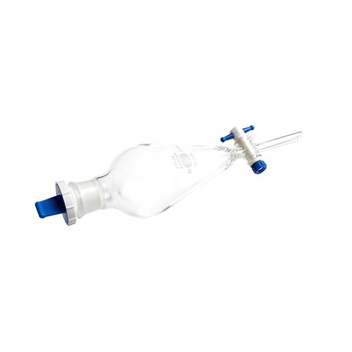 6404-125 | PYREX® 125 mL Pear-Shaped Squibb Separatory Funnel, PTFE Product Standard Stopcock, Polyethylene Standard Taper Stopper