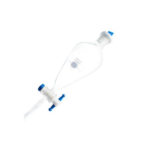 6404-250 | PYREX® 250 mL Pear-Shaped Squibb Separatory Funnel, PTFE Product Standard Stopcock, Polyethylene Standard Taper Stopper