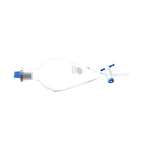 6404-500 | PYREX® 500 mL Pear-Shaped Squibb Separatory Funnel, PTFE Product Standard Stopcock, Polyethylene Standard Taper Stopper