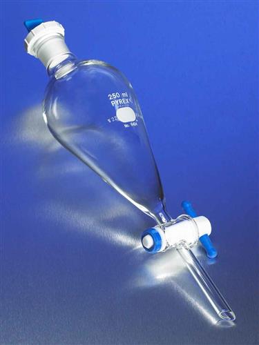 6404-2L | PYREX® 2L Pear-Shaped Squibb Separatory Funnel, PTFE Product Standard Stopcock, Polyethylene Standard Taper Stopper