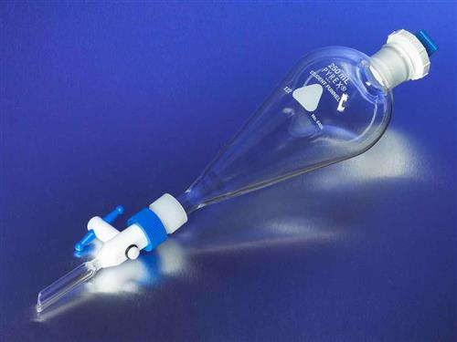 6406-125 | PYREX® 125 mL Economy Squibb Separatory Funnel, Polyethylene Standard Taper Stopper, Replaceable Product Standard PTFE Stopcock