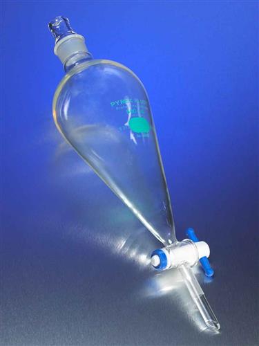 66402-2L | PYREXPLUS® Coated 2L Squibb Separatory Funnel, PTFE Product Standard Stopcock, Glass Standard Taper Stopper