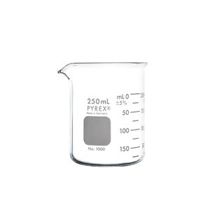 1000-250 | PYREX® Griffin Low Form 250 mL Beaker, Double Scale, Graduated