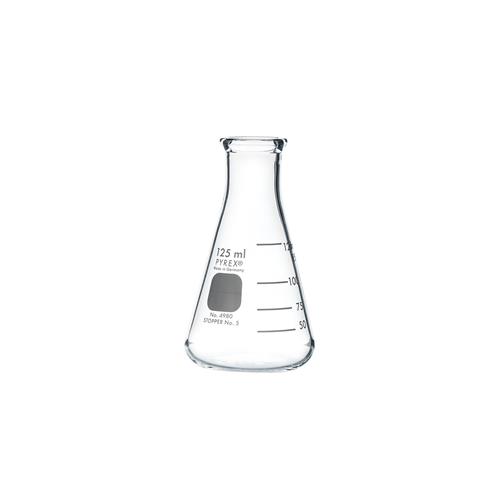 4980-125 | PYREX® 125 mL Narrow Mouth Erlenmeyer Flasks with Heavy Duty Rim