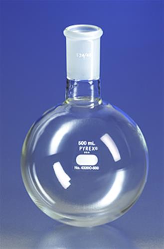 4320C-250 | PYREX® 250 mL Heavy Wall Short Neck Boiling Flask, Round Bottom, 24/40 Standard Taper Joints