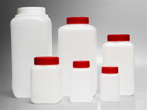 LC150A-05 | Corning® Gosselin™ Square HDPE Bottle, 150 mL, 37 mm Red Cap with Wad, Assembled, Sterile, 300/Case