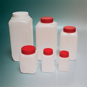 LC500-11 | Corning® Gosselin™ Square HDPE Bottle, 500 mL, Graduated, 58 mm Red Cap,Shaped Seal, Assembled, Sterile, 175/CS