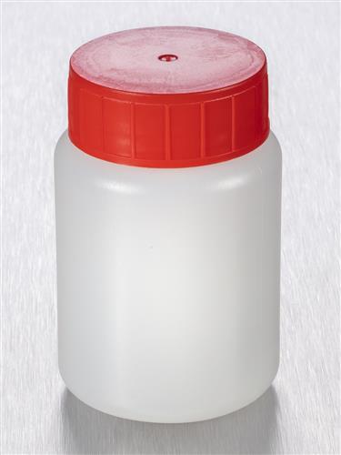 LR100-12 | Corning® Gosselin™ Round HDPE Bottle, 100 mL, 37 mm Red Cap with Wad, Assembled, Sterile, 335/Case