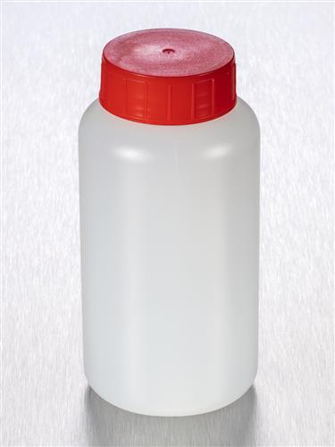 LR250-09 | Corning® Gosselin™ Round HDPE Bottle, 250 mL, 37 mm Red Cap with Wad, Assembled, Sterile, 145/Case