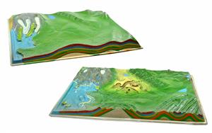 BD0072 | Comparative Terrain Landform Models, 23.5 Inch, Set of 2 - Cross-Sectional, 3 Dimensional - Hand Painted, Full Color - Removable Mountain Forms Overlay - Eisco Labs