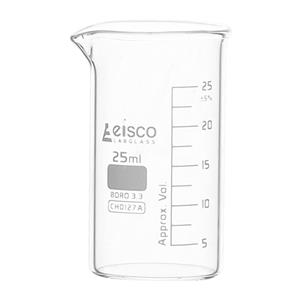 CH0127A | Beaker, 25ml - Tall Form with Spout - White, 2.5ml Graduations - Borosilicate 3.3 Glass - Eisco Labs