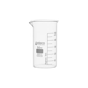 CH0127B | Beaker, 50ml - Tall Form with Spout - White, 5ml Graduations - Borosilicate 3.3 Glass - Eisco Labs