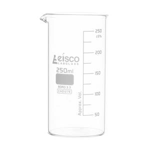 CH0127E | Beaker, 250ml - Tall Form with Spout - White, 25ml Graduations - Borosilicate 3.3 Glass - Eisco Labs